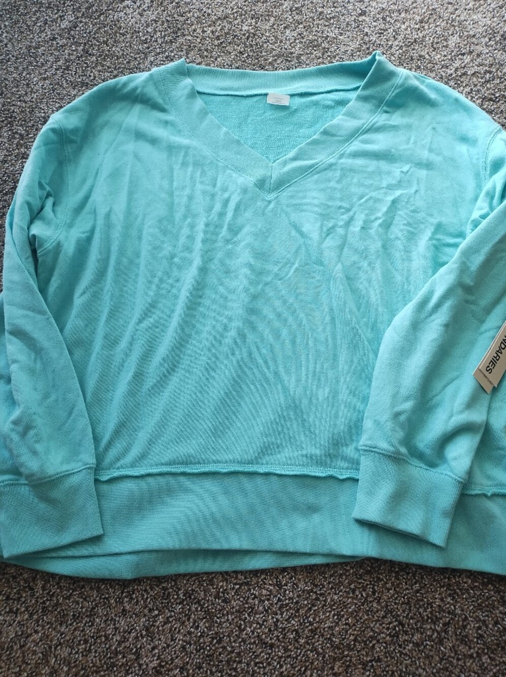 No Boundaries Women's V-Neck Sweater in Aqua Blue